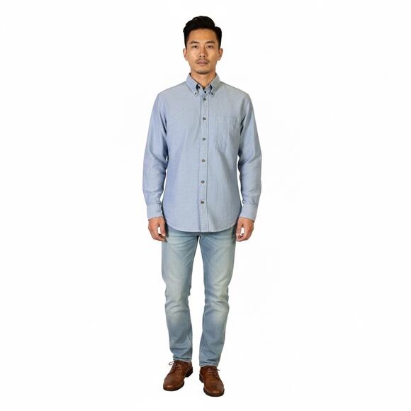 Cotton Traders Chambray Long Sleeve Button Up Shirt Mens M Blue 100% Cotton - Picture 1 of 7